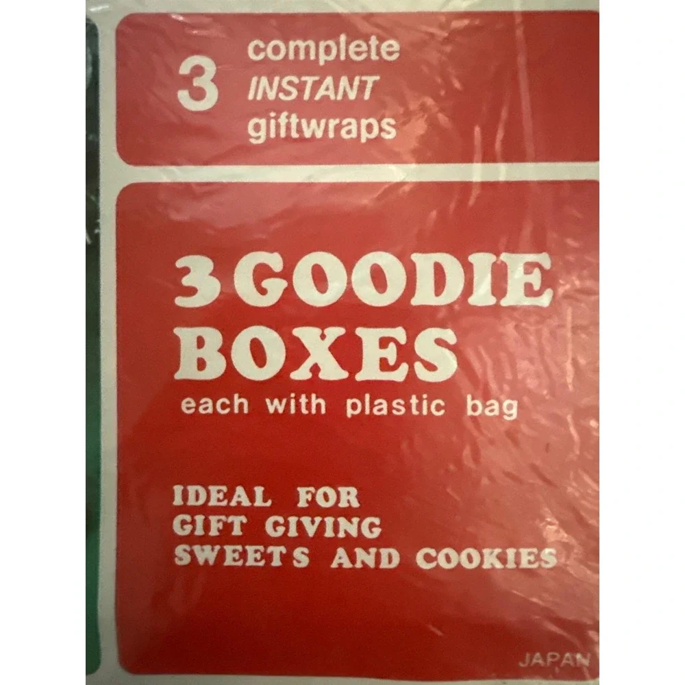 Christmas Goodie Boxes 3 Instant Gift Wraps Cookie‎ Containers Japan NOS Vintage
